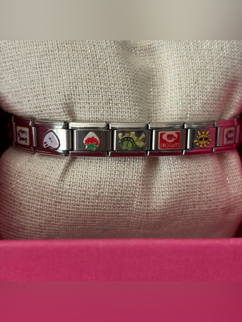 Piper K Stainless Steel Charm Link Bracelet with Colorful Enamel Icons